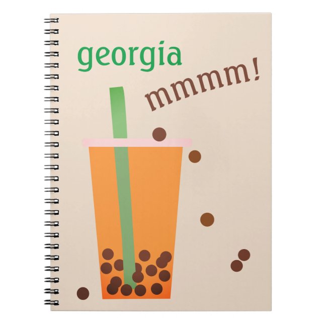 Fun Bubble Tea/Boba Tea Custom Name Cute Notebook (Front)