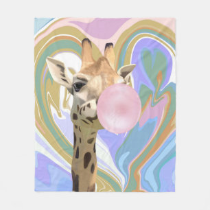 Fun Bubblegum Blowing Giraffe Liquid Swirl Blue Fleece Blanket