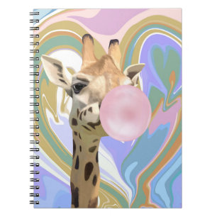 Fun Bubblegum Blowing Giraffe Liquid Swirl Blue Notebook