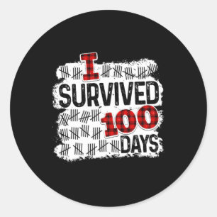 Fun Buffalo Plaid I Survived 100 Days Of School St Classic Round Sticker