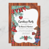 Fun Buffalo Plaid Lumberjack Bear Christmas Party