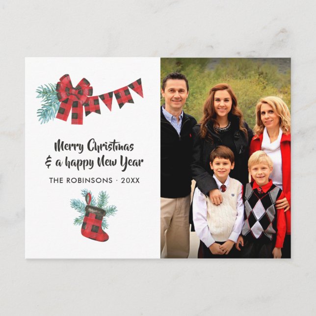 Fun Buffalo Plaid Lumberjack Bear Christmas Photo Holiday Postcard (Front)