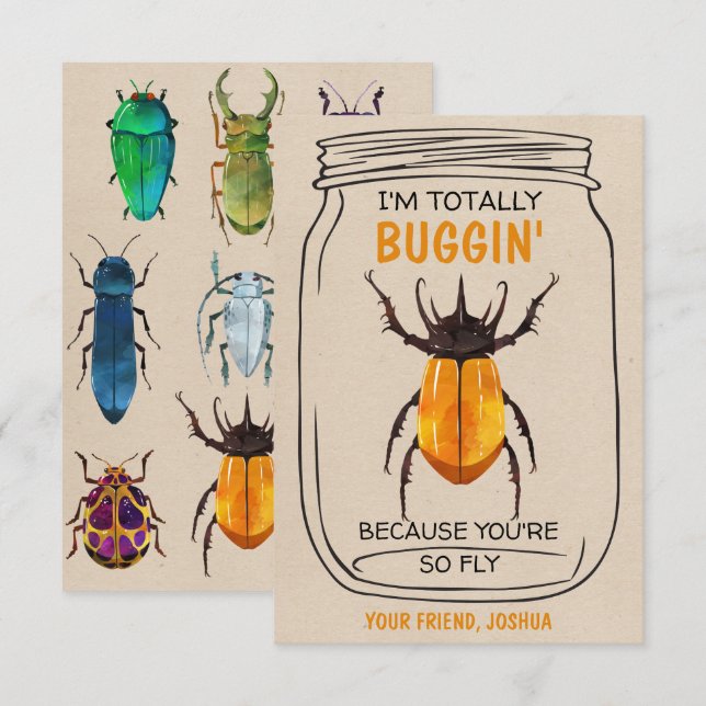 Fun Bug Valentines Day Card Beatle (Front/Back)