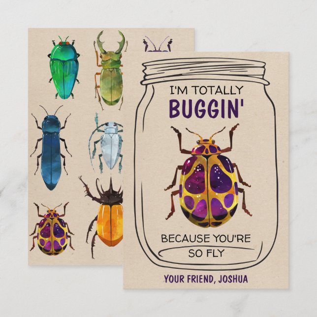 Fun Bug Valentines Day Card Beatle (Front/Back)