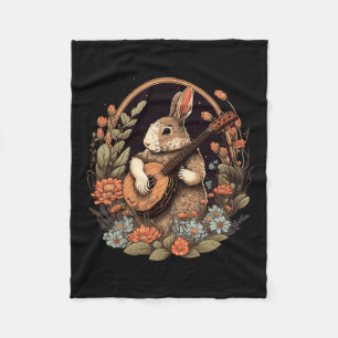 Fun Bunny Playing Banjo Guitar Music Rabbit Happy Fleece Blanket