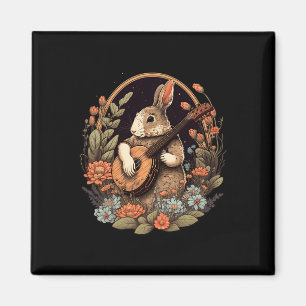 Fun Bunny Playing Banjo Guitar Music Rabbit Happy Magnet