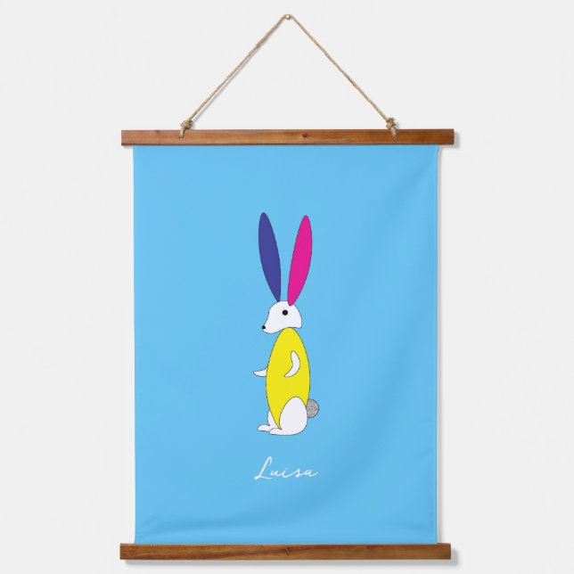 Fun Bunny Wall Art Nursery Kids Customisable name (Front)