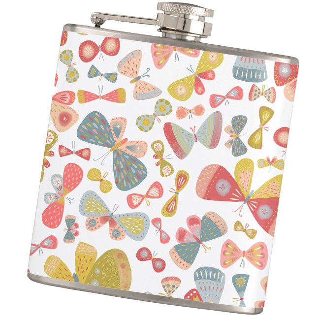 Fun Butterfly Pattern Hip Flask (Fun butterfly pattern keepsake hip flask)