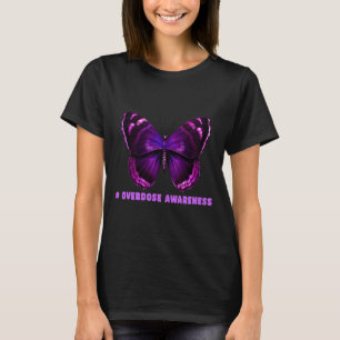 Fun Butterfly Purple Ribbon Overdose Awareness Des T-Shirt
