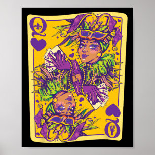 Fun Cajun Queen Of Hearts Mardi Gras Design  Poster