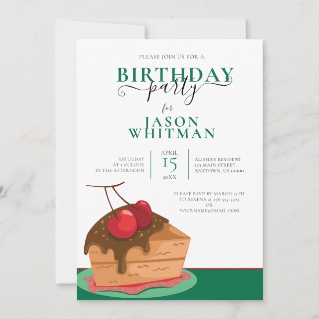 FUN CAKE WITH CHERRIES ON TOP BIRTHDAY PARTY INVITATION (Front)