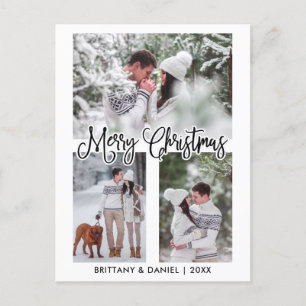 Fun Calligraphy 3 Photo Couple Christmas Holiday Postcard