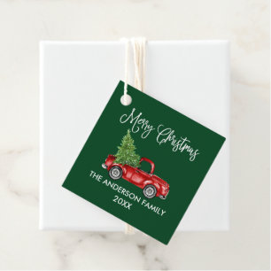 Fun Calligraphy Christmas Red Truck Green Gift Favour Tags