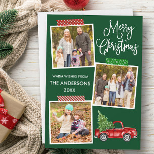 Fun Calligraphy Craft Tape Truck Christmas Green  Holiday Card