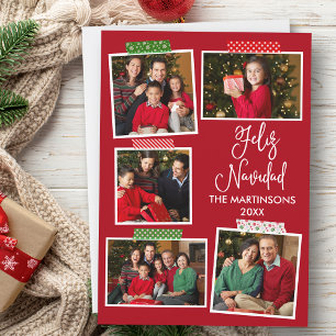 Fun Calligraphy Feliz Navidad Craft Tape Red Holiday Card