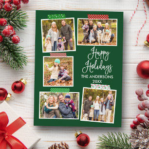 Fun Calligraphy Happy Holidays Craft Tape Green Postcard