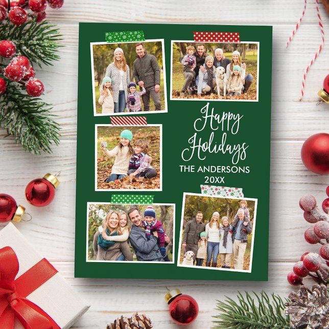 Fun Calligraphy Happy Holidays Craft Tape Green Postcard (Customize to change your personalized text size or text style.)