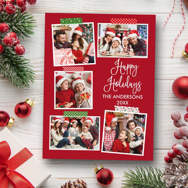 Fun Calligraphy Happy Holidays Craft Tape Red Postcard (Customize to change your personalized text size or text style.)