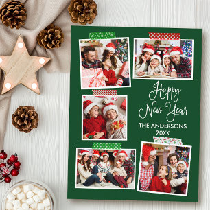 Fun Calligraphy Happy New Year Craft Tape Green Postcard