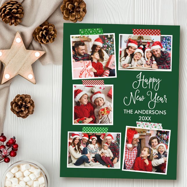 Fun Calligraphy Happy New Year Craft Tape Green Postcard (Customize to change your personalized text size or text style.)