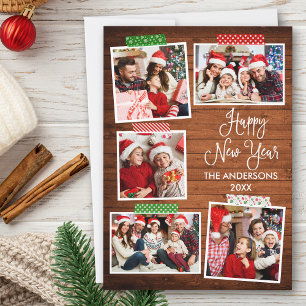 Fun Calligraphy Happy New Year Wood Craft Tape Holiday Card