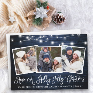 Fun Calligraphy Holly Jolly Christmas Blue Wood Holiday Card