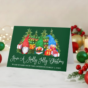 Fun Calligraphy Holly Jolly Christmas Gnomes Fold Holiday Card