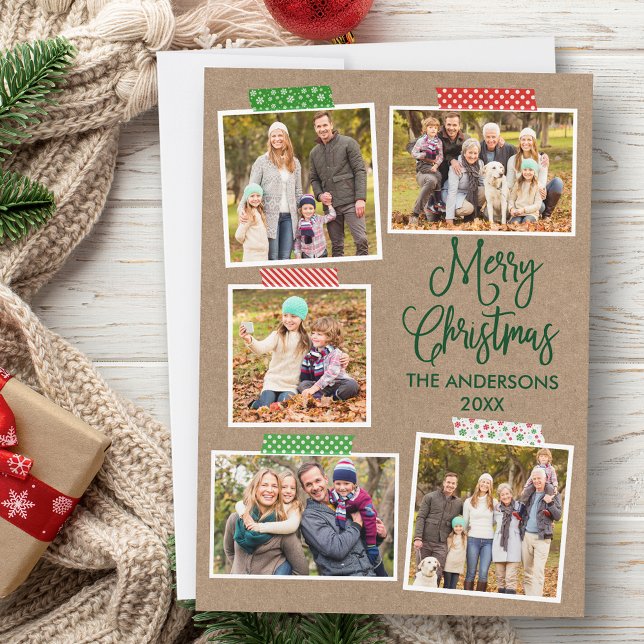 Fun Calligraphy Kraft Green Christmas Craft Tape Holiday Card (Customize to add text to back of card.)