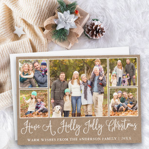 Fun Calligraphy Kraft Holly Jolly Christmas  Holiday Card