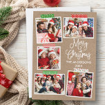 Fun Calligraphy Kraft Merry Christmas Craft Tape Holiday Card<br><div class="desc">Modern Fun Calligraphy Script Merry Christmas Kraft 5 Photo Collage with Craft Tape Holiday Card.</div>