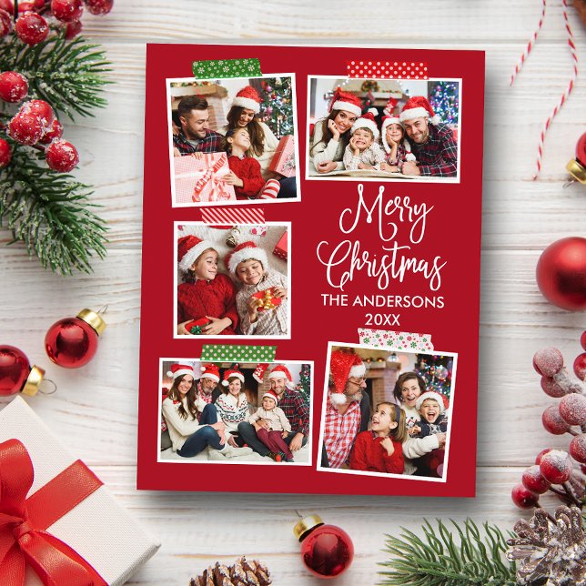 Fun Calligraphy Merry Christmas Craft Tape Red Postcard (Customize to change your personalized text size or text style.)