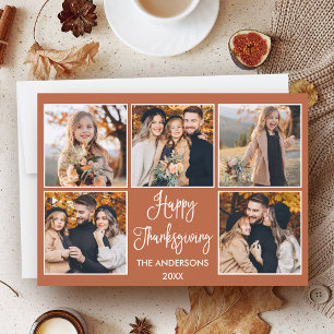 Fun Calligraphy Terracotta 5 Photo Thanksgiving Holiday Card