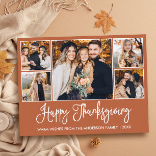 Fun Calligraphy Terracotta 5 Photo Thanksgiving Postcard
