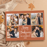 Fun Calligraphy Terracotta 5 Photo Thanksgiving Postcard<br><div class="desc">Modern Fun Calligraphy Script Happy Thanksgiving Family 5 Photo Holiday Postcard - Terracotta Background</div>