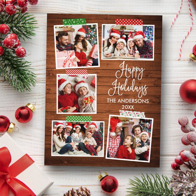 Fun Calligraphy Wood Happy Holidays Craft Tape Postcard (Customize to change your personalized text size or text style.)