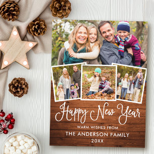 Fun Calligraphy Wood Happy New Year 4 Photo Postcard