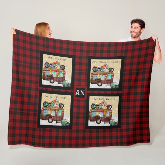 Fun Camping Camper Trailer Trash QUOTES Monogram Fleece Blanket (In Situ)