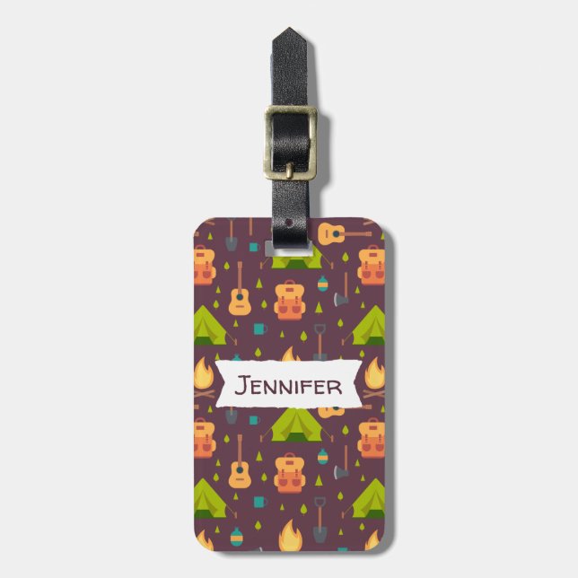 Fun Camping Nature Themed Pattern Luggage Tag (Front Vertical)