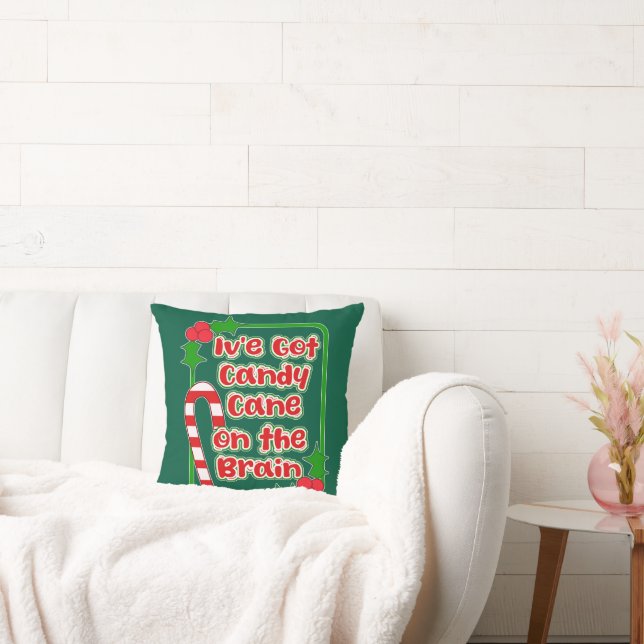 Fun Candy Cane on Brain Holiday Joy Motto Cushion (Couch)
