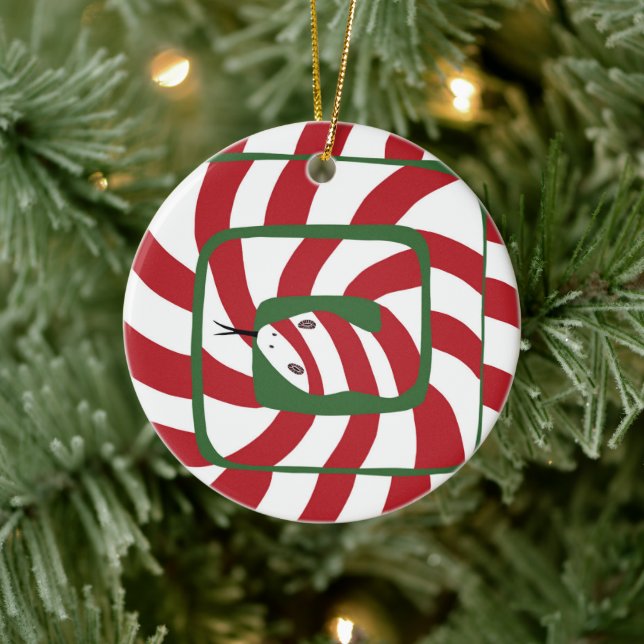 Fun Candy Cane Red Striped Abstract Snake Ceramic Ornament (Tree)