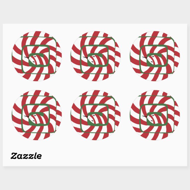 Fun Candy Cane Red Striped Abstract Snake Classic Round Sticker (Sheet)