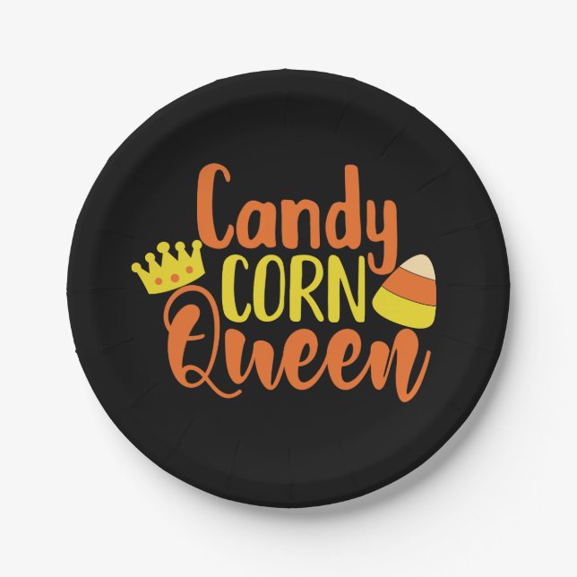 Fun Candy Corn Queen Halloween, Party Paper Plate (Front)
