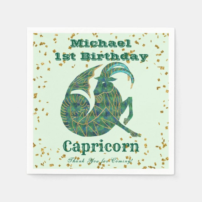 Fun Capricorn First Birthday & Gold Confetti Napkin (Front)