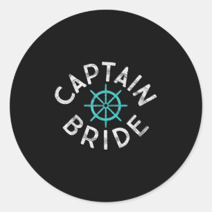 Fun Captain Bride Nautical Wedding Matching Groom  Classic Round Sticker