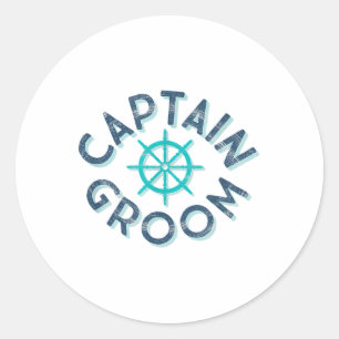 Fun Captain Groom Nautical Wedding Matching Bride Classic Round Sticker