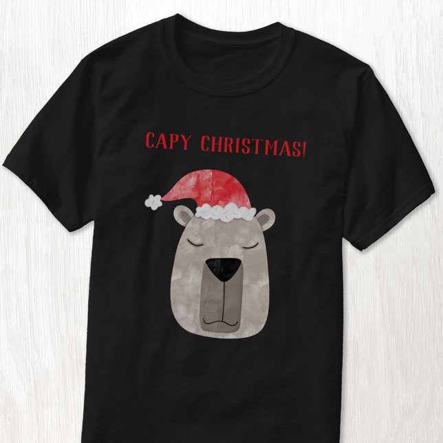 Fun Capybara Personalised Christmas T-Shirt (Fun capybara Christmas Santa hat design t-shirt)