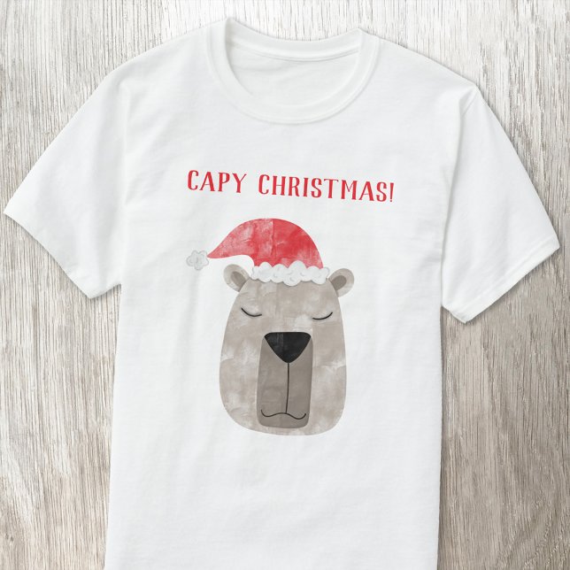 Fun Capybara Personalised Christmas T-Shirt (Fun capybara Christmas Santa hat winter holidays t-shirt)