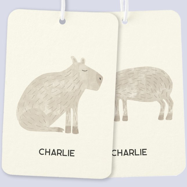 Fun Capybara Personalised Name Car Air Freshener (Fun personalized custom name capybara vehicle or car air freshener)