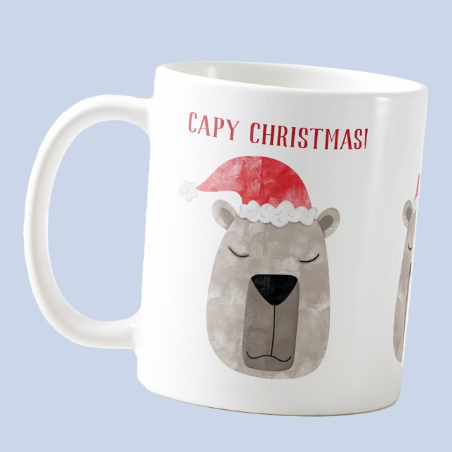 Fun Capybara Santa Hat Christmas Coffee Mug (Fun capybara Santa hat custom text Christmas coffee mug)
