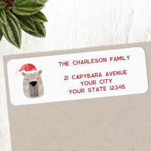 Fun Capybara Santa Hat Return Address Label